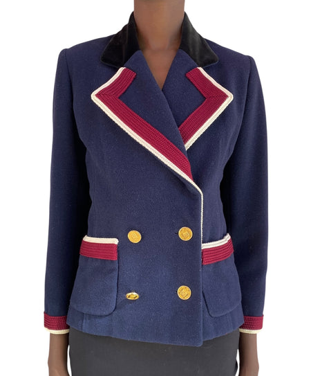 Chanel Vintage Navy Coin Button Double Breasted Jacket - 38 / US 6