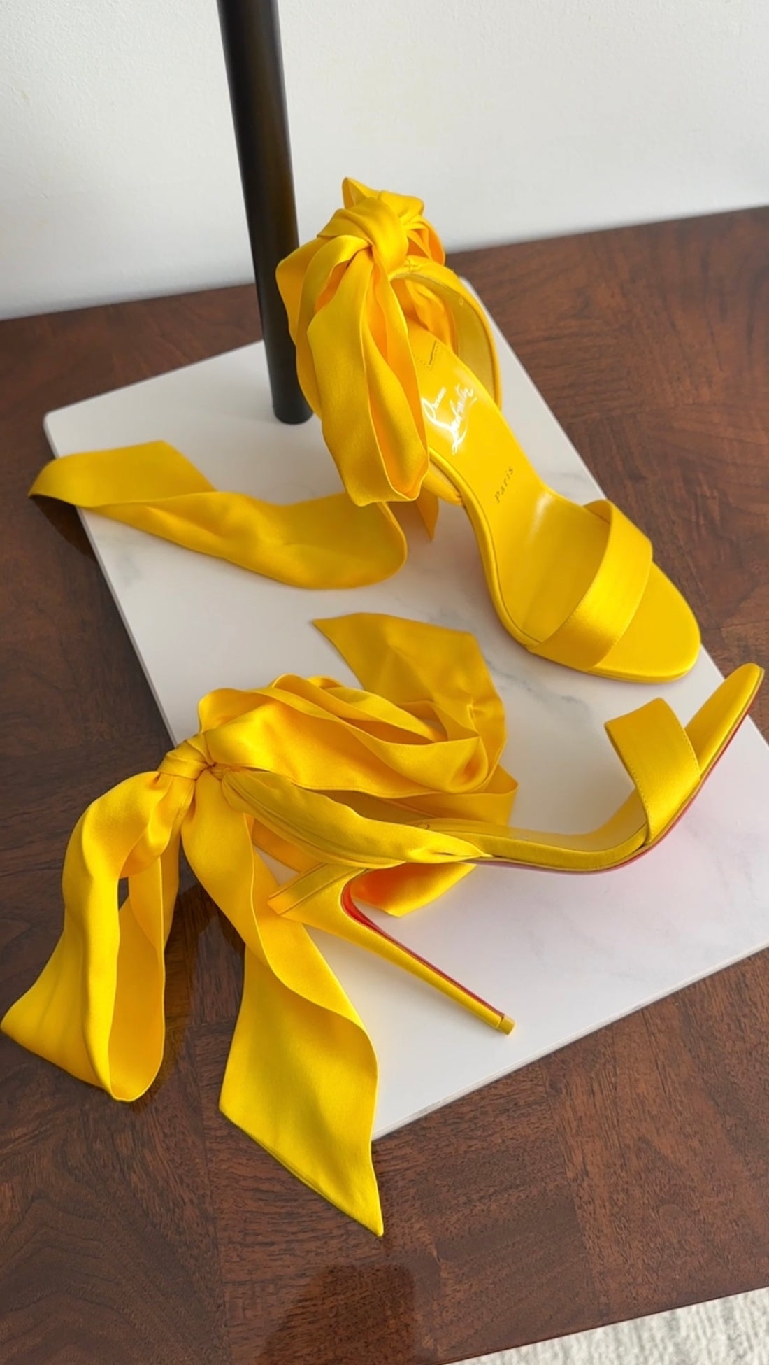 Christian Louboutin Sandale du Desert 100 Yellow Silk Wrap Heels - 37.5