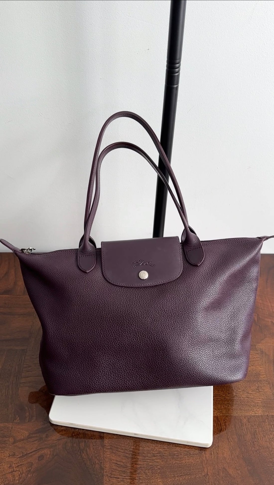 Longchamp Le Pliage Leather Dark Purple Bag