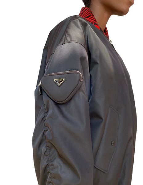 専用 PRADA Leather & Knit Jacket IT46 Prada 2021 Black Re-Nylon Knit Bomber Jacket - XS – I MISS YOU VINTAGE
