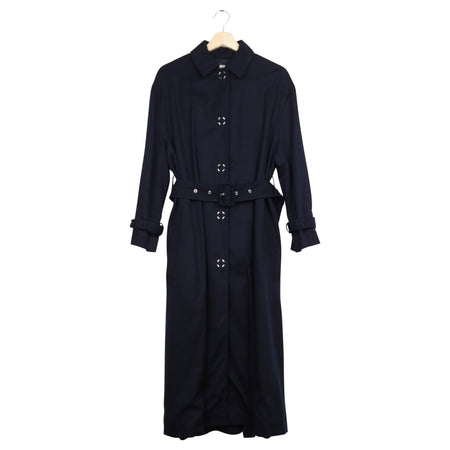 ACNE Studios Navy Blue Press Stud Belted Long Trench Coat - 36