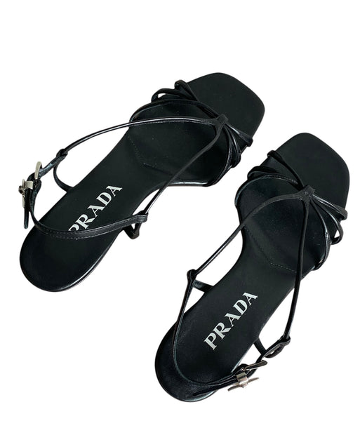 Prada Black Strappy Logo Sandals - 36.5 – I MISS YOU VINTAGE