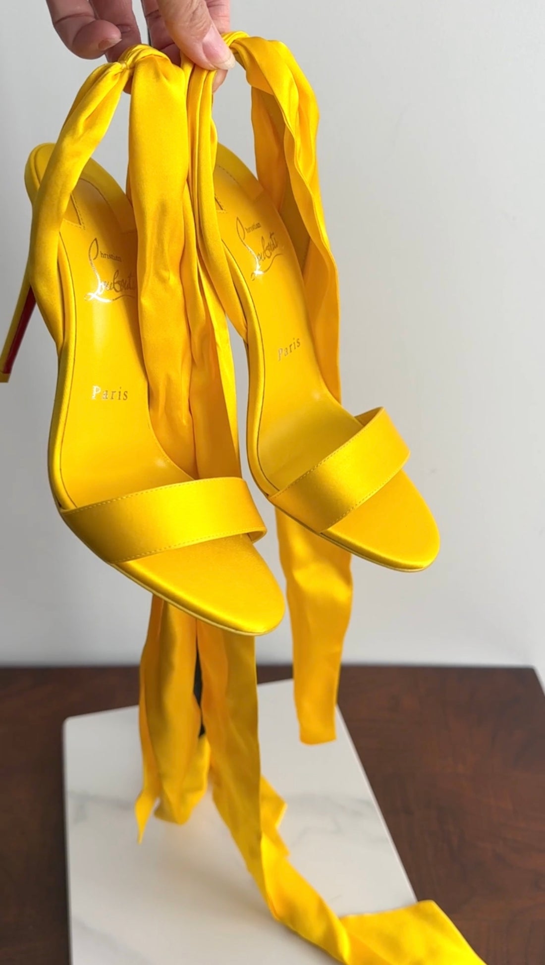 Christian Louboutin Sandale du Desert 100 Yellow Silk Wrap Heels - 37.5