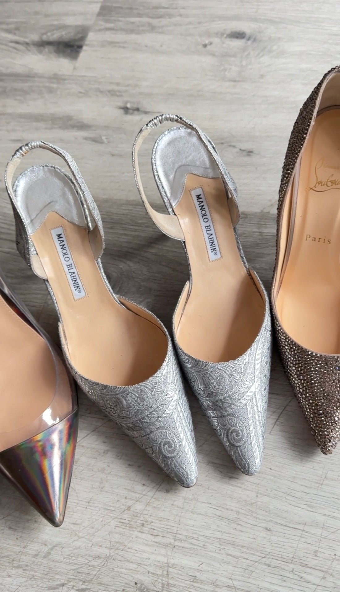 Manolo Blahnik Silver Brocade Slingback Heels - 41 / 40