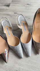 Manolo Blahnik Silver Brocade Slingback Heels - 41 / 40