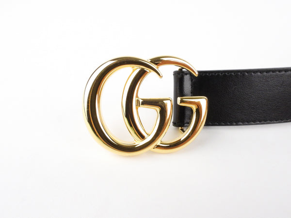 Gucci Wide Black Leather Belt with Gold GG Logo Buckle ref.942234