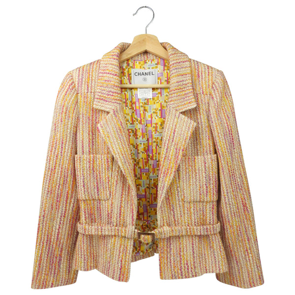 Chanel 01A Multicolor Wool Tweed Cropped Belted Jacket - 38 – I