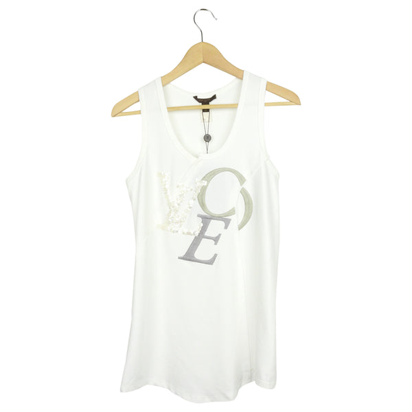 LOUIS VUITTON Vintage LV Logo Tank Top #S White Khaki Button