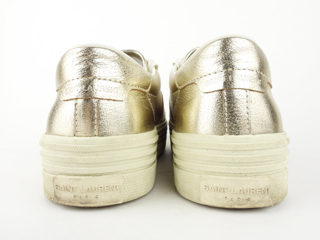 Saint Laurent Metallic Platinum Leather Court Platform Sneakers - 35