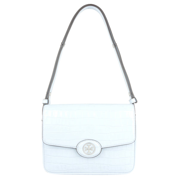 Tory Burch Robinson Embossed Small Tote In Blue Mel