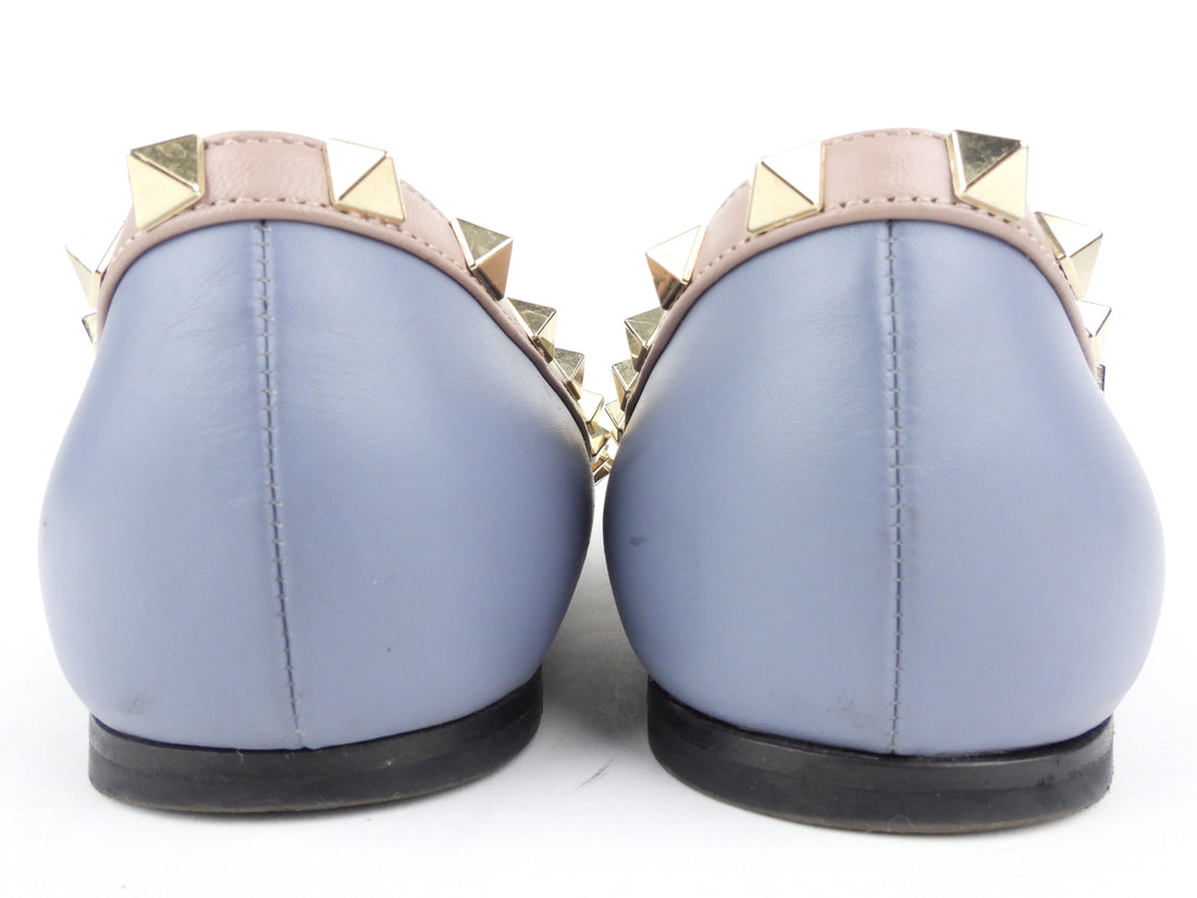 Valentino Garavani Blue Leather Rockstud Pointed Ballerina Flats - 38 EU