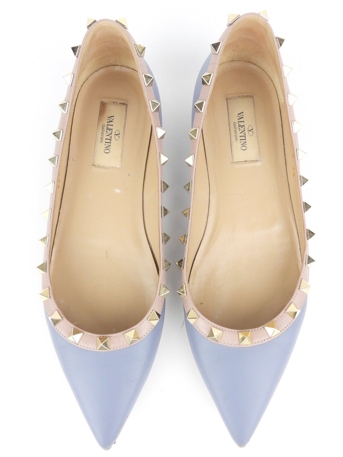 Valentino Garavani Blue Leather Rockstud Pointed Ballerina Flats - 38 EU