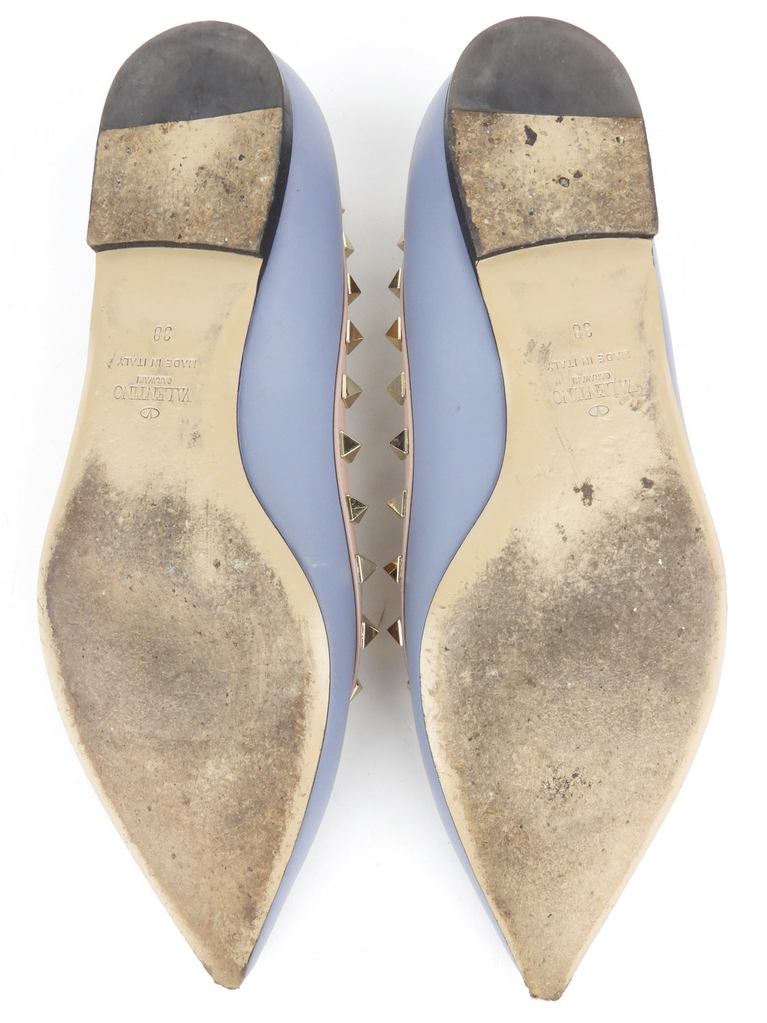 Valentino Garavani Blue Leather Rockstud Pointed Ballerina Flats - 38 EU