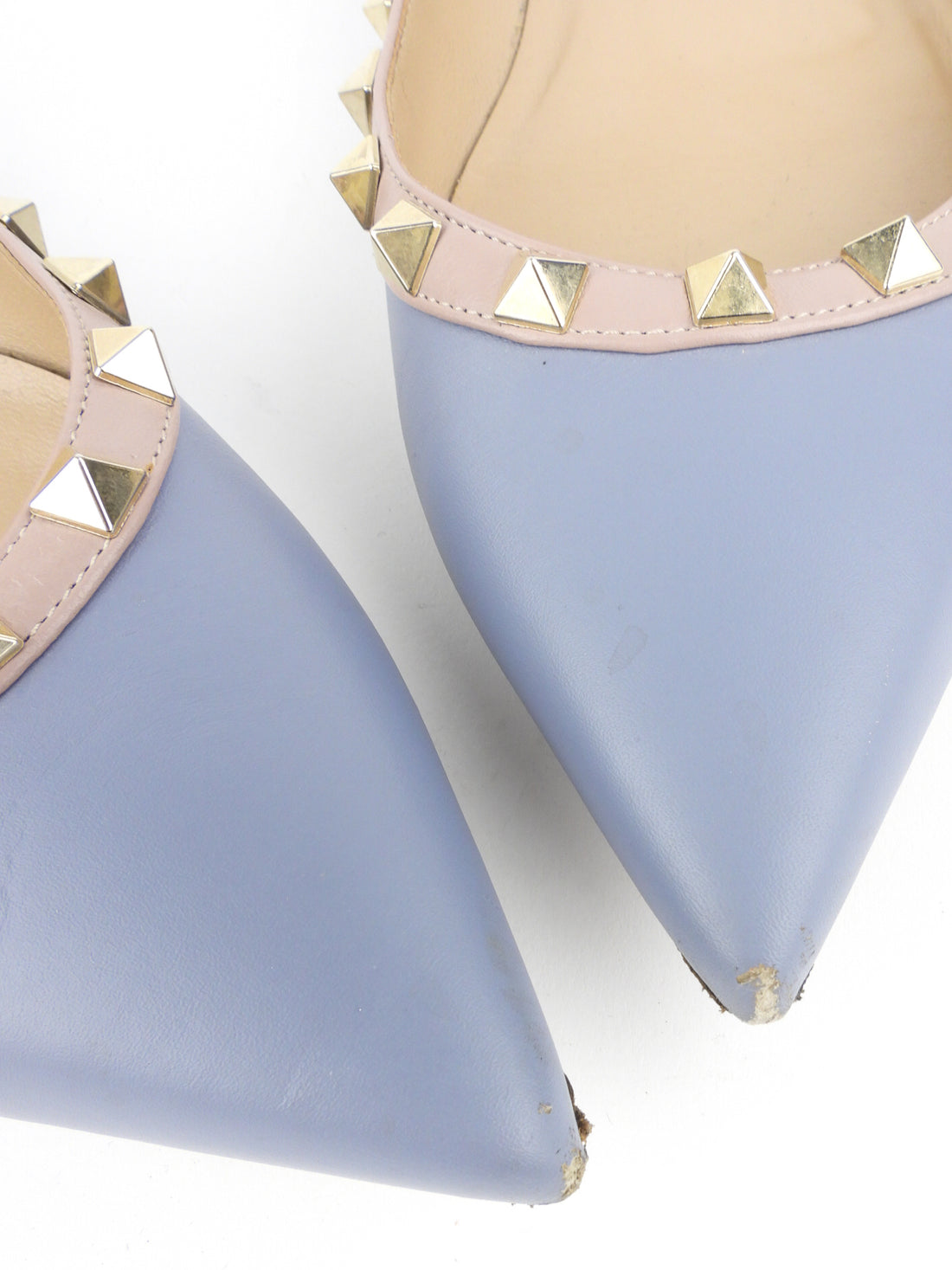 Valentino Garavani Blue Leather Rockstud Pointed Ballerina Flats - 38 EU