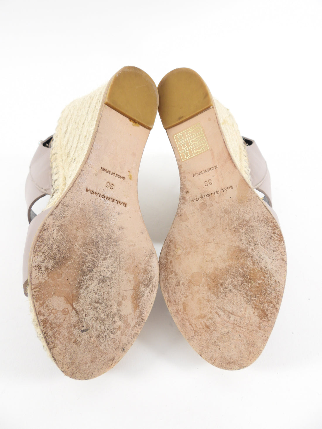Balenciaga Taupe Leather Espadrille Wedge Sandals - 37