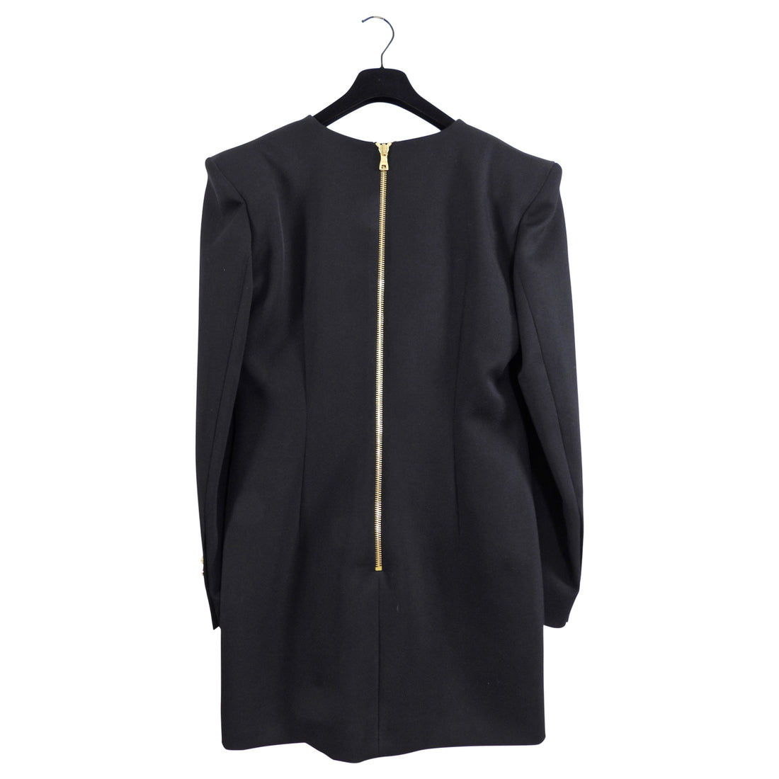 Balmain Black Wool Cache-Coeur Blazer Dress with Gold Buttons - USA 12