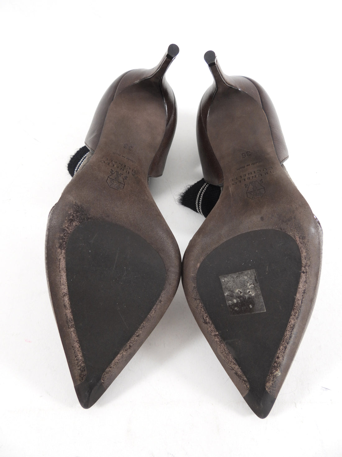 Brunello Cucinelli Brown Leather Monili high Heel D'Orsay Pumps - 36.5