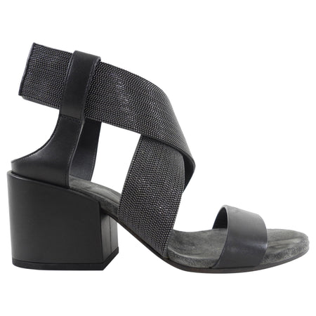 Brunello Cucinelli Grey Leather Monili Block Heel Sandals - 37