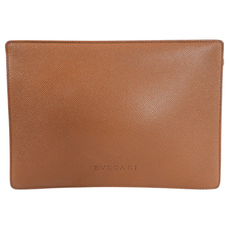 Bvlgari Cognac Brown Leather Zip Toiletry / Travel Pouch