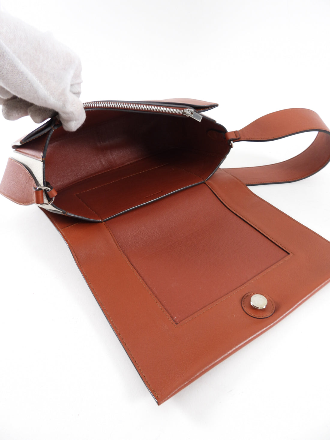 Celine Ivory and Brown Leather Frame Shoulder Bag