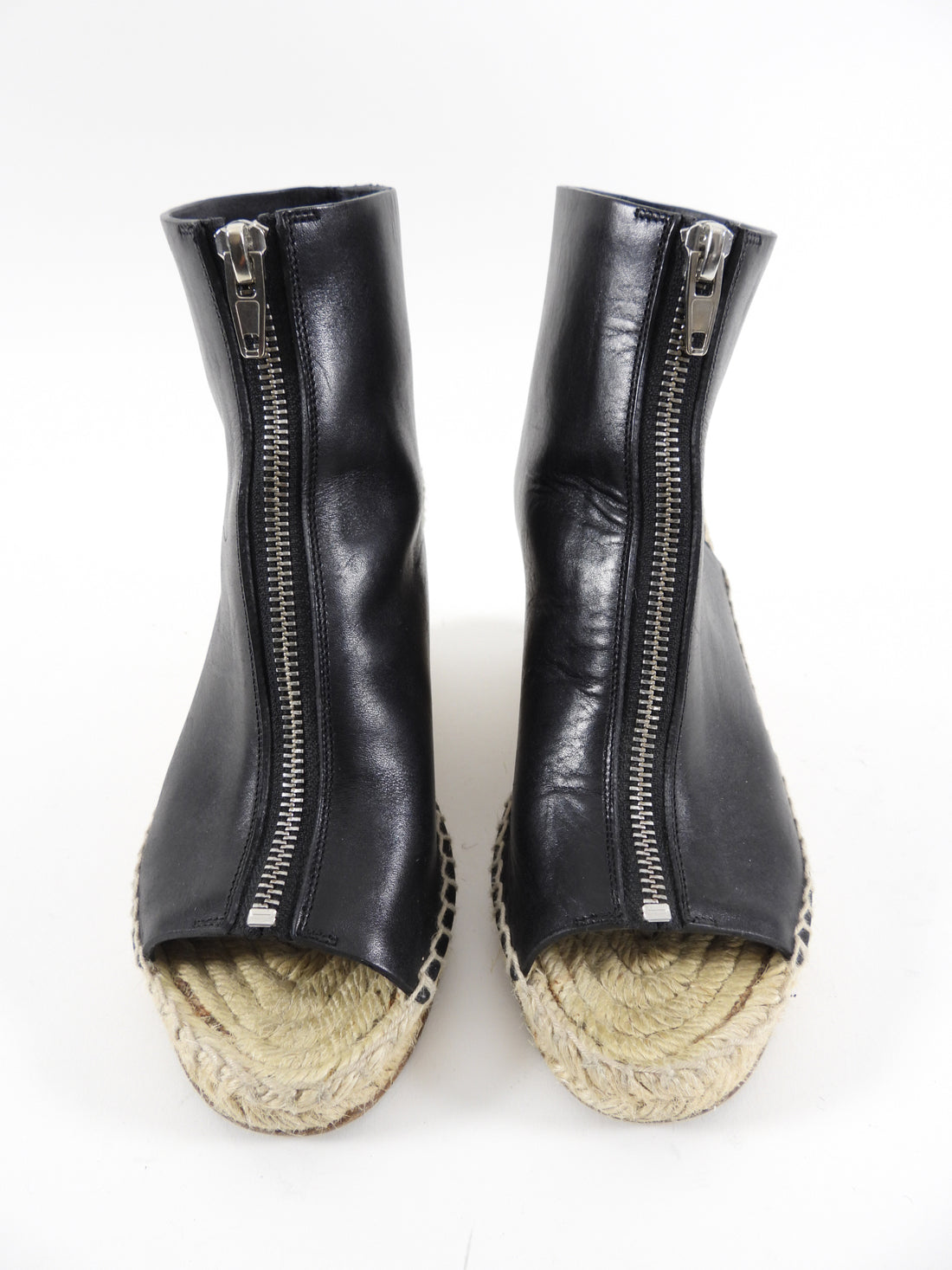 Celine Phoebe Philo Black Leather Espadrille Wedge Shoes - 37