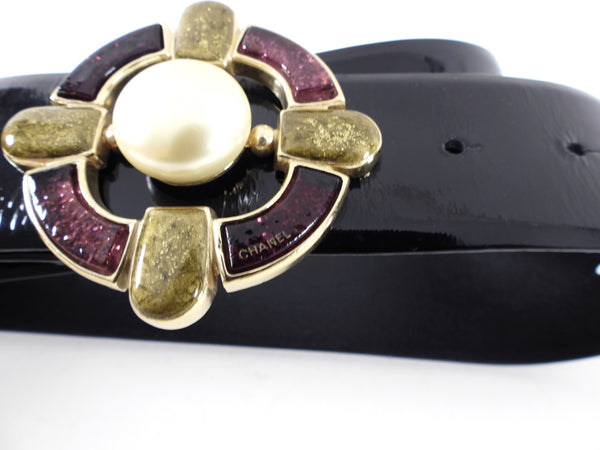 Chanel 07A Black Patent Gripoix Pearl Buckle Belt - 90/36  display picture 2