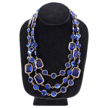 Chanel Vintage 1981 Blue Gripoix Glass Chicklet Sautoir Necklace