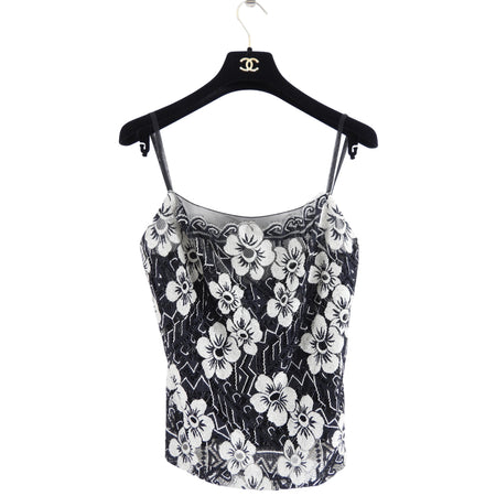 Chanel 06A Black and Grey Camelia Lace Tank Top - FR38 (S)