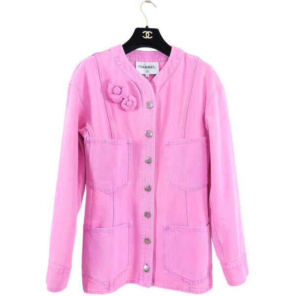 Chanel Spring 2021 Bright Pink Denim Jacket - FR36 / 4 – I
