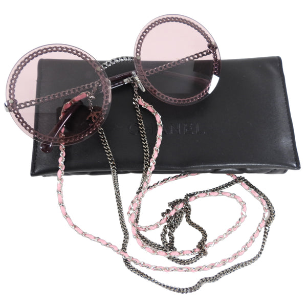 Chanel Pink Round Sunglasses with Chain 4245 – I MISS YOU  display picture 2