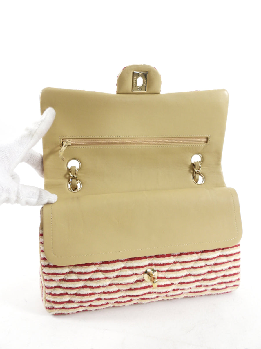Chanel Fabric Stripe Coco Sailor Medium Classic Double Flap Bag