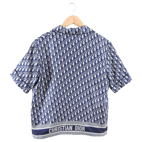 Christian Dior Navy Oblique Silk Button Down Shirt - FR34 (XS / S