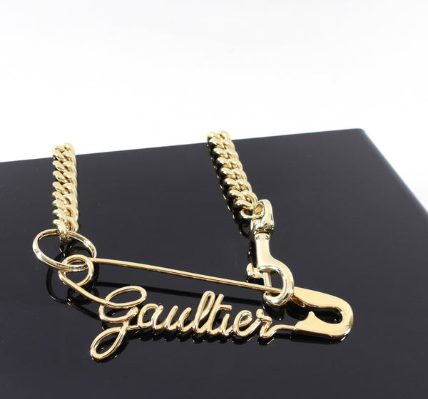 Jean-Paul Gaultier Goldtone Chain Safety Pin Necklace – I MISS YOU