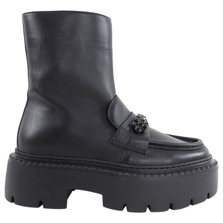 Jimmy Choo Black Leather Bryer Flat Jewelled Boot - USA 6.5