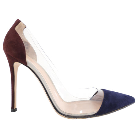 Gianvito Rossi Burgundy and Navy Suede Pump with Clear Sides - 41
