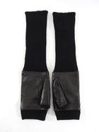 Gucci Black Leather Knit Combo Long Fingerless Horsebit Gloves - L
