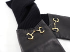 Gucci Black Leather Knit Combo Long Fingerless Horsebit Gloves - L