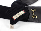 Gucci Black Leather Knit Combo Long Fingerless Horsebit Gloves - L