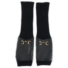Gucci Black Leather Knit Combo Long Fingerless Horsebit Gloves - L