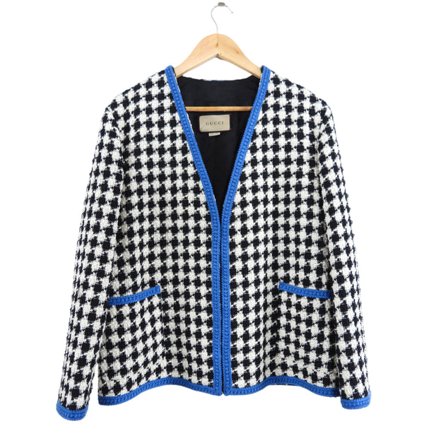 Gucci Black and White Tweed Jacket with Blue Trim - M / L – I MISS
