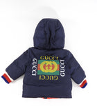 Gucci Baby Navy Logo Back Puffer Coat - 6/9 M