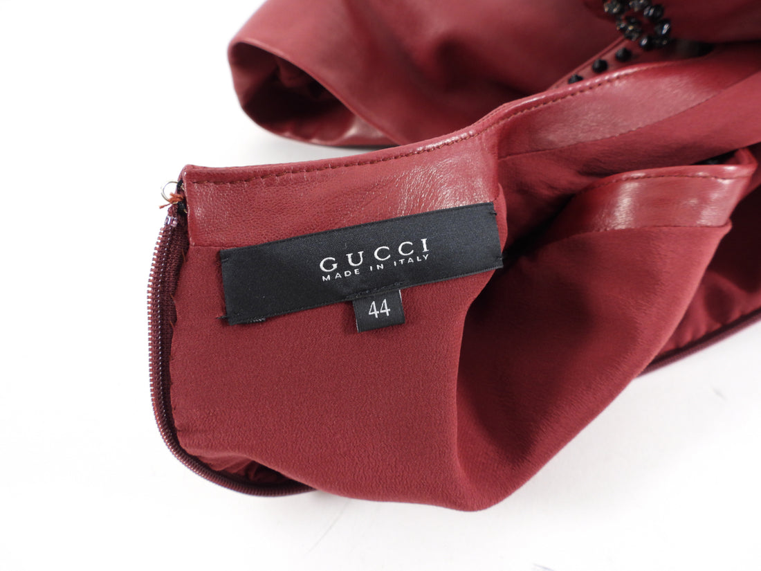 Gucci Burgundy Leather Embellished Dress - M / 8