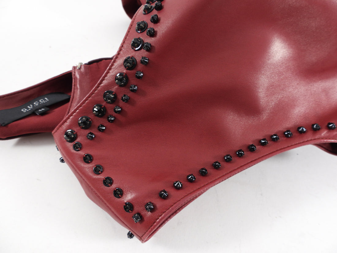Gucci Burgundy Leather Embellished Dress - M / 8