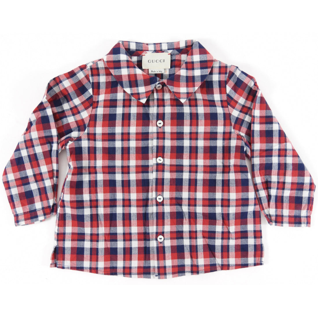 Gucci Baby  Navy Red White Check Shirt - 9/12 M
