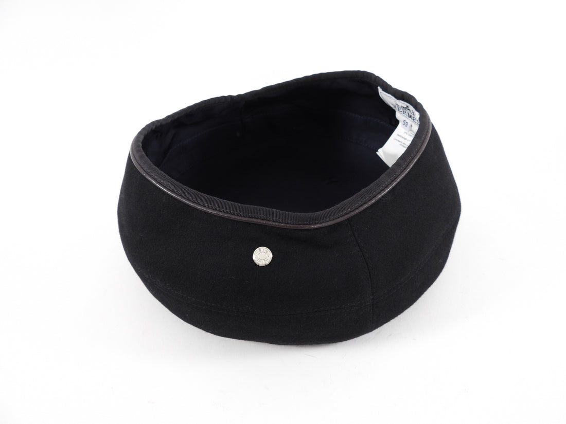 Hermes Black Felt Saint Honore Beret Hat - 59