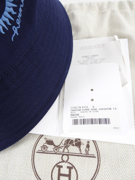 Hermes Navy Canvas Embroidered Gene Sunshine Bucket Hat - 59  display picture 1