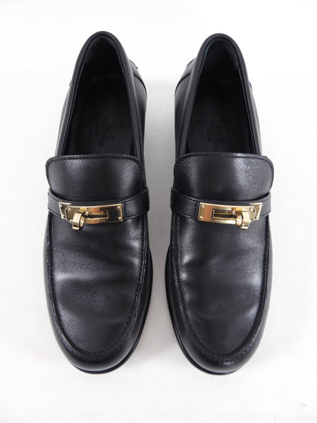 Hermes Black Leather Destin Loafer with GHW Kelly Buckle - 37 – I