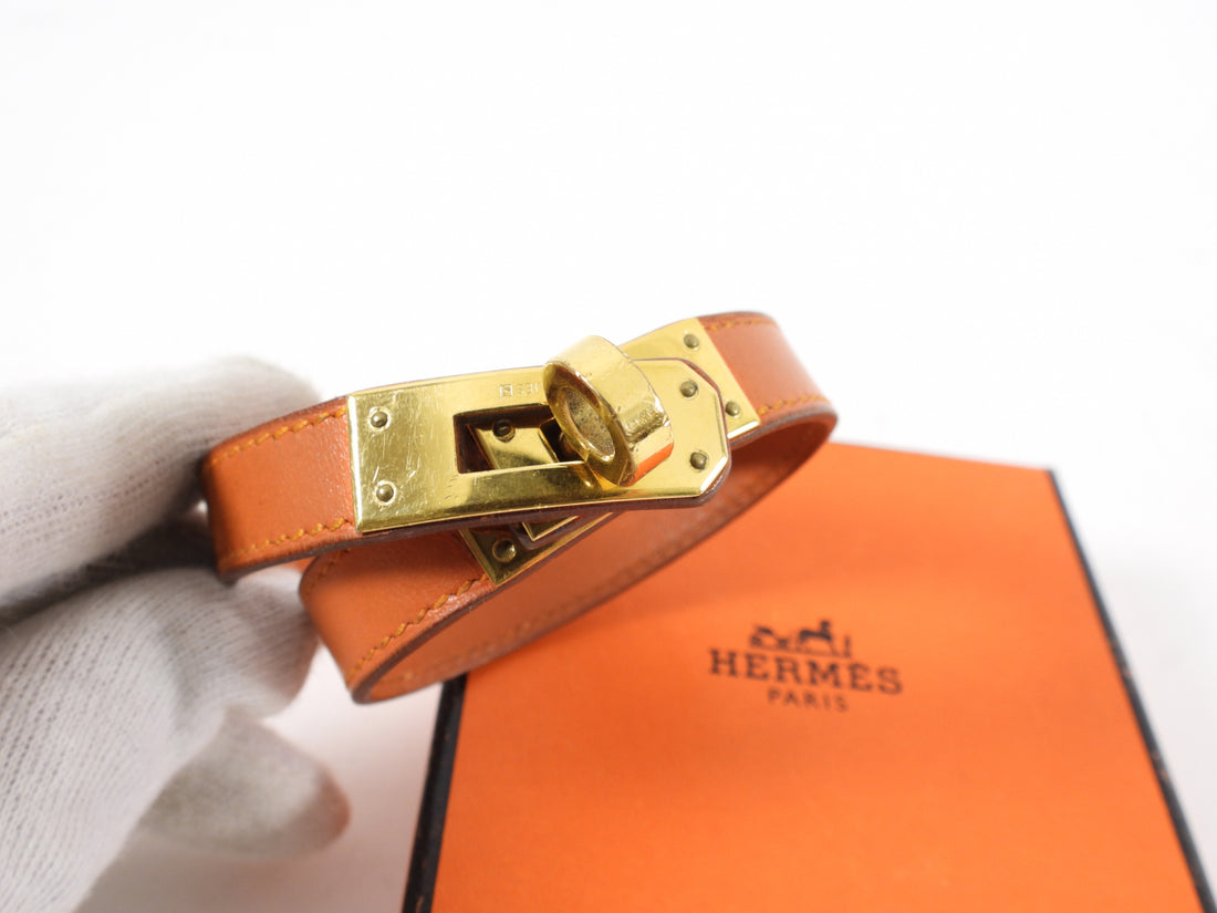 Hermes Vintage 2002 Orange Kelly Double Tour Bracelet GHW
