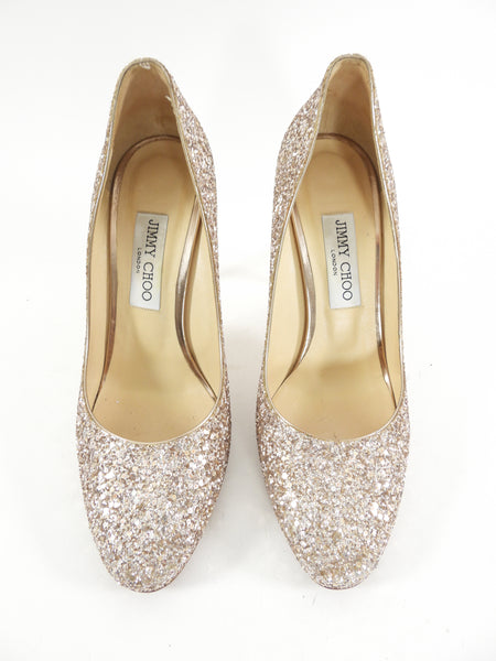 Jimmy choo gold hot sale glitter pumps