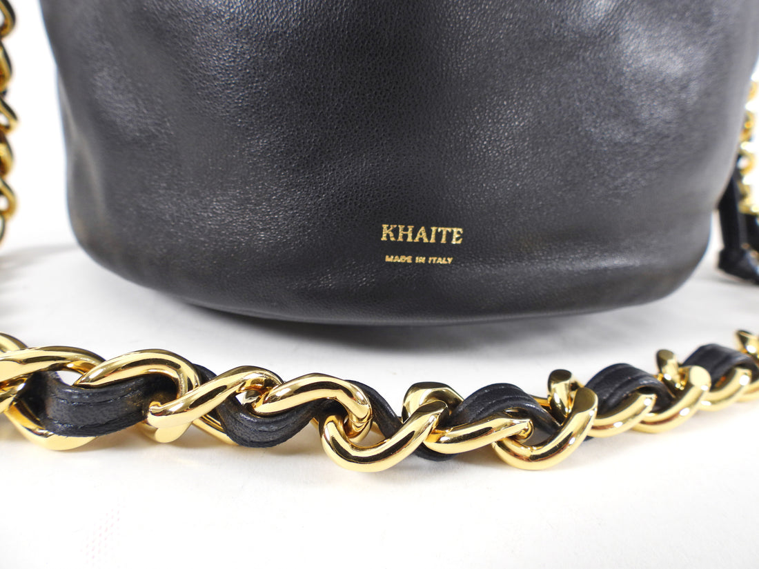 Khaite Black Leather Aria Bucket Bag with Chain Strap